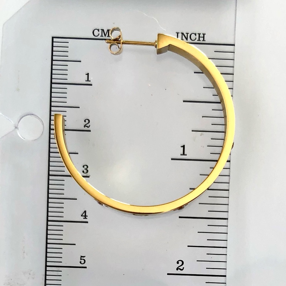 Gold Screw Earrings Zirconia Hoops - Picture 10 of 17